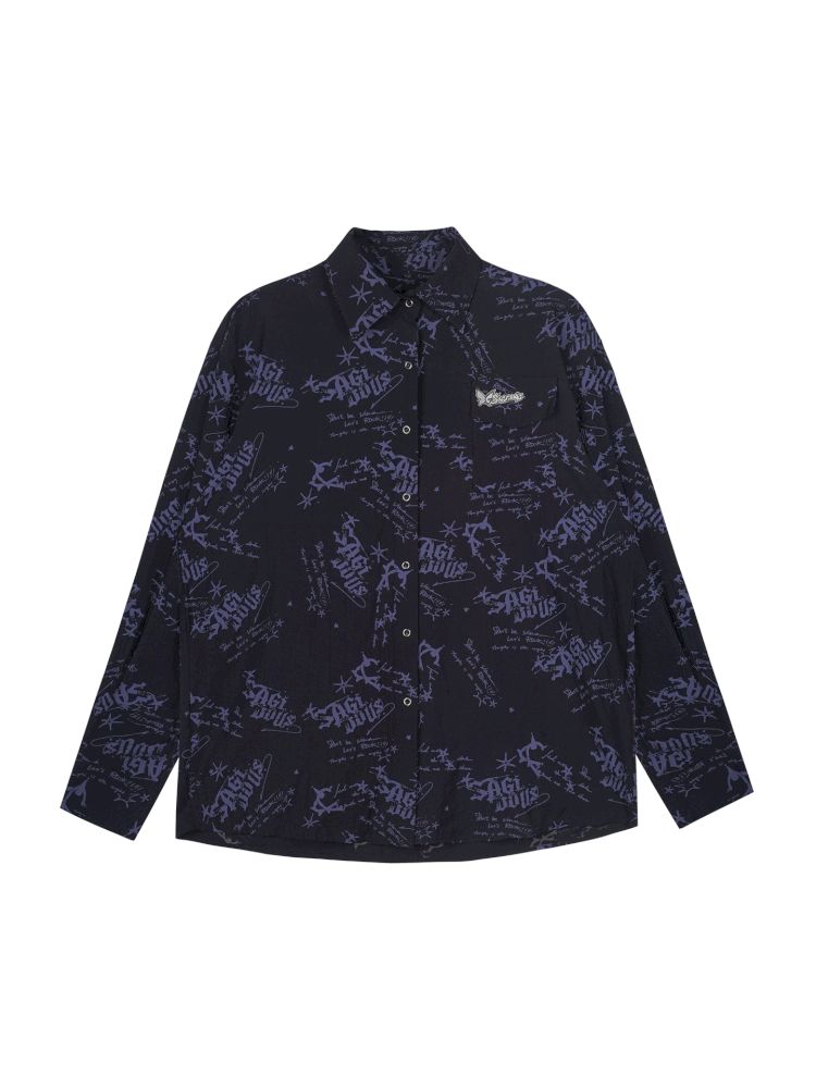 Black Purple Printed Shirt【s0000013364】