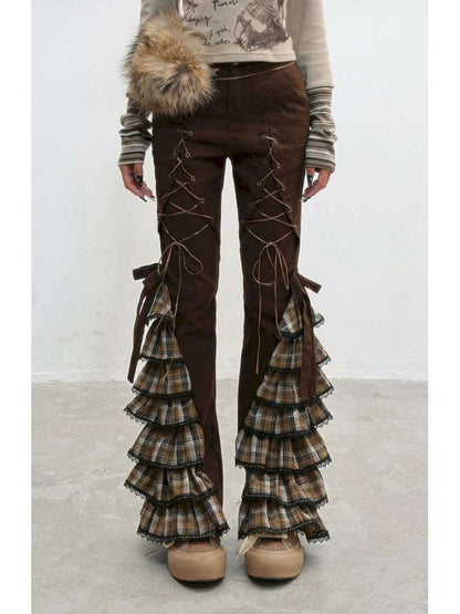 Plaid Strap Vintage Lace Slacks【s0000014832】