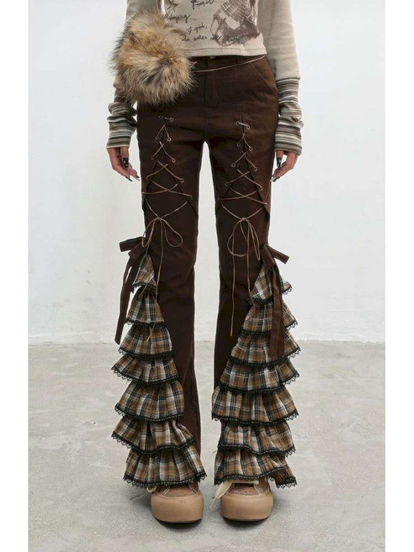 Plaid Strap Vintage Lace Slacks【s0000014832】