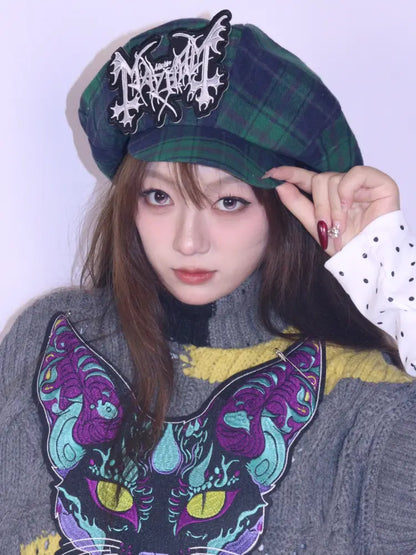 Green Vintage Plaid Beret【s0000014346】