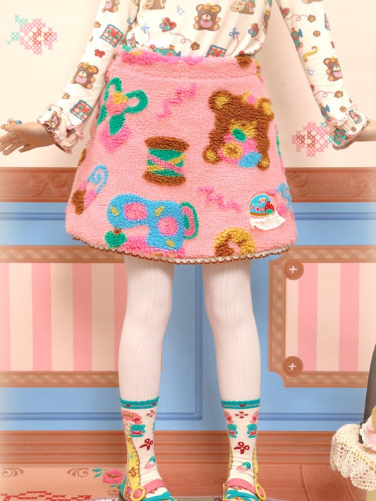 Pink Polar Fleece Lambswool Skirt【s0000015566】
