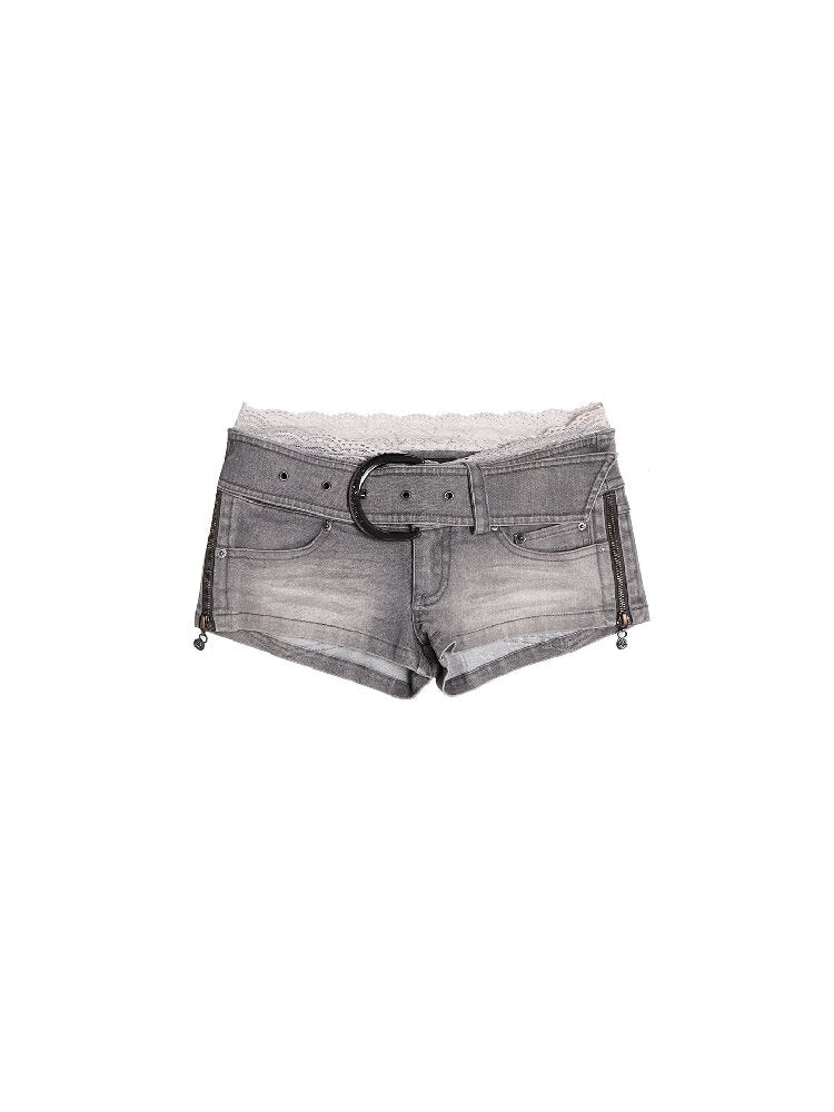 Lace Cotton Paneled Denim Shorts【s0000016680】