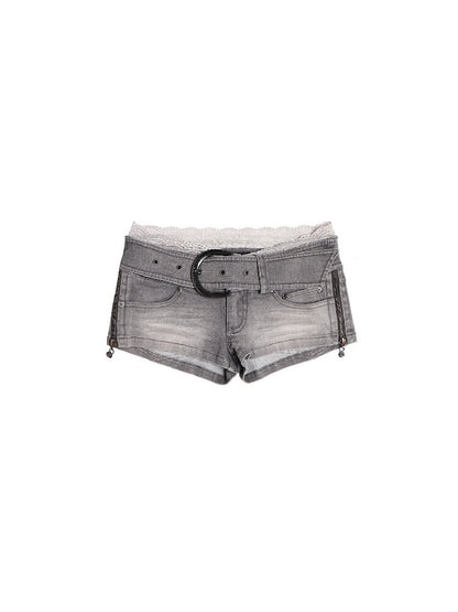 Lace Cotton Paneled Denim Shorts【s0000016680】