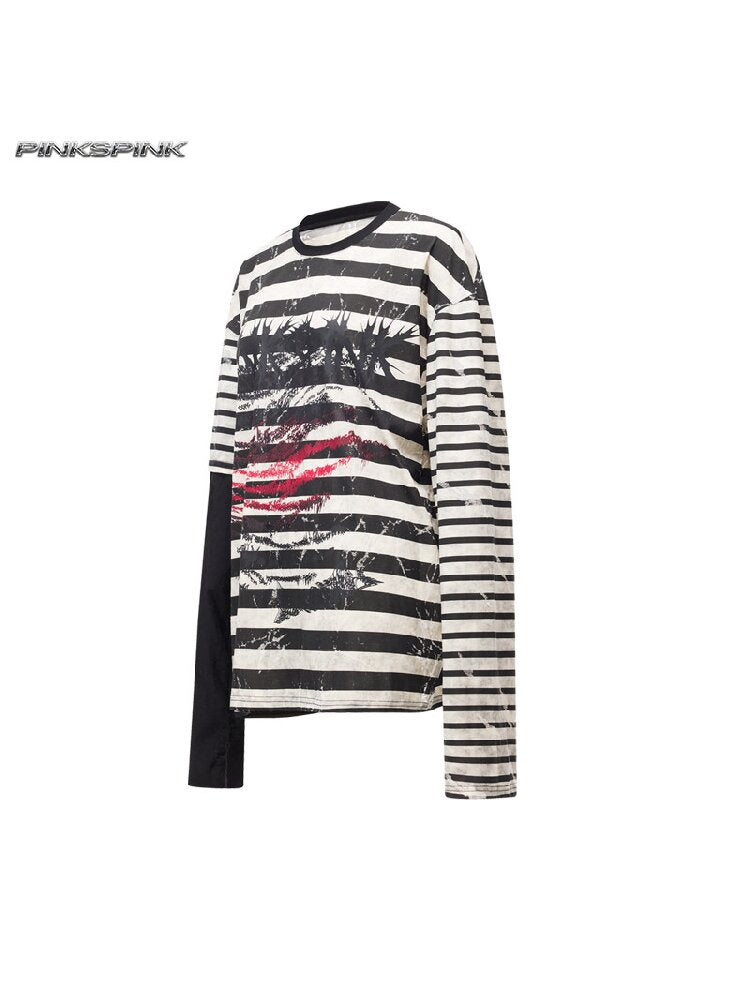 Burnt Flower Stripe Raglan T-Shirt【s0000017729】