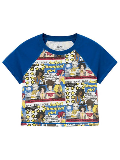 Manga Full Print Short Plunging Short Sleeve T-Shirt【s0000012433】