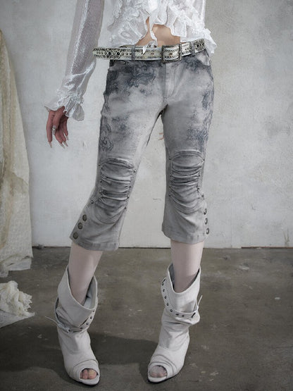 Distressed Lace Print Cropped Pants【s0000017860】