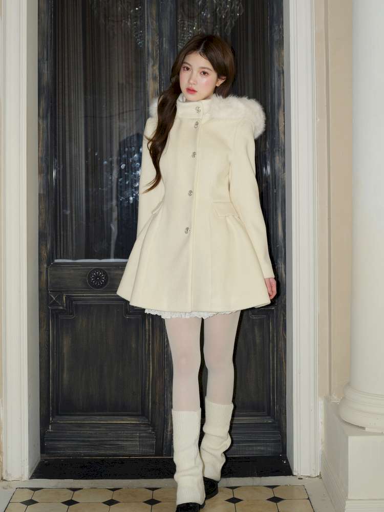 Hooded Large Fur Waist Woolen Coat【s0000015046】
