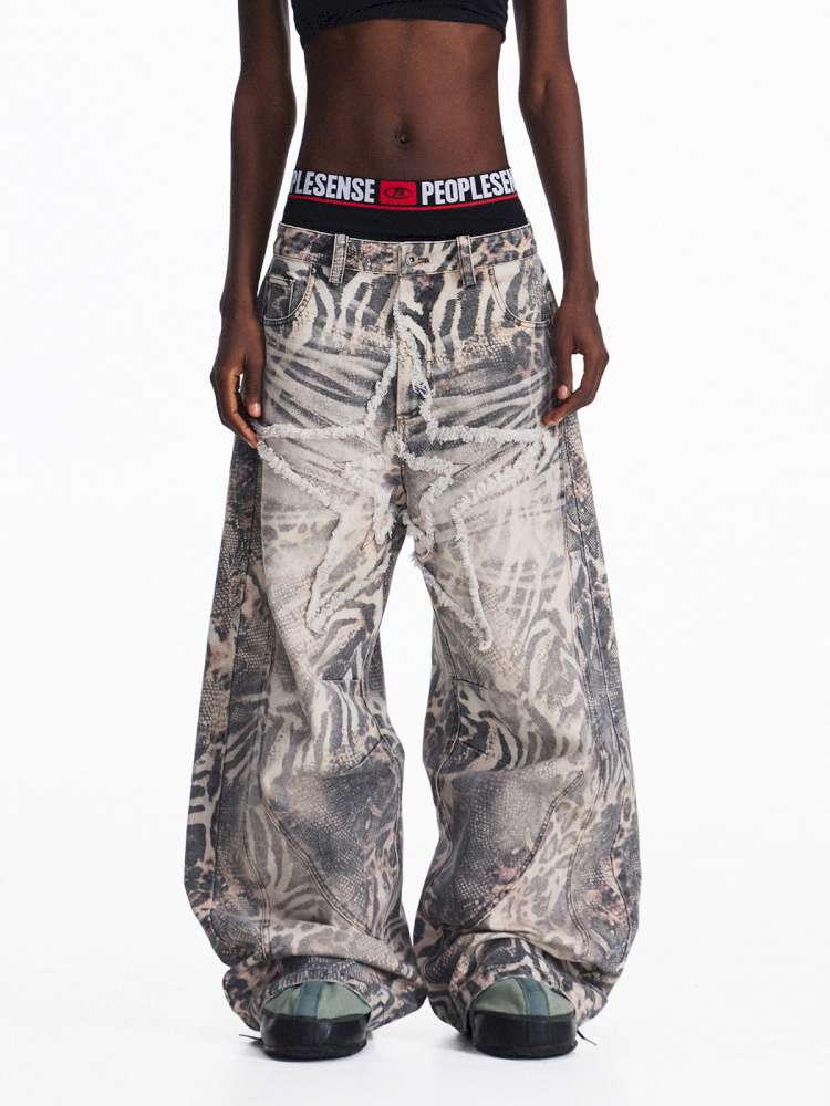 Tiger Print Gradient Wide Jeans【s0000015176】
