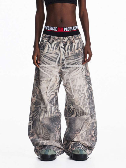 Tiger Print Gradient Wide Jeans【s0000015176】