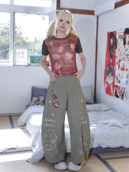 Stars Old Illustration Wide Leg Pants【s0000012202】