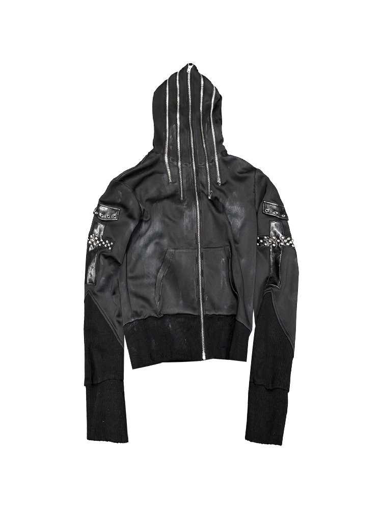 Washed Damaged Leather Zip Hoodie【s0000019112】