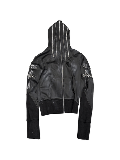 Washed Damaged Leather Zip Hoodie【s0000019112】