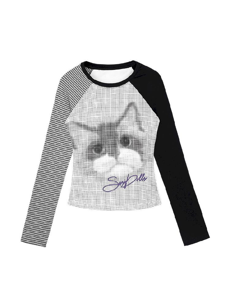 Long Sleeve Polka Dot Cat Printed T-Shirt【s0000011665】