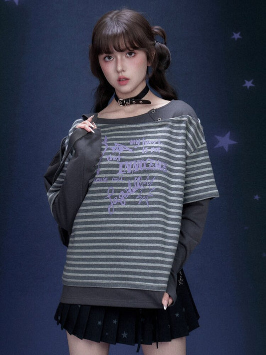 Stripe Graffiti Fake Two T-Shirt【s0000015467】