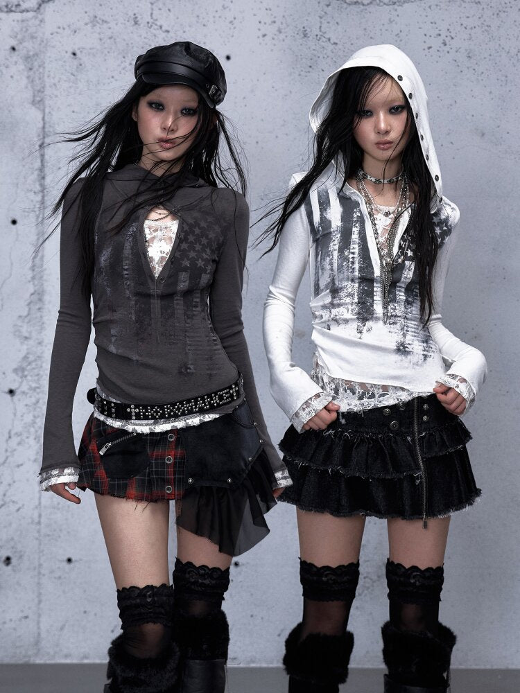 Lace Patchwork Hooded T-shirt【s0000015544】