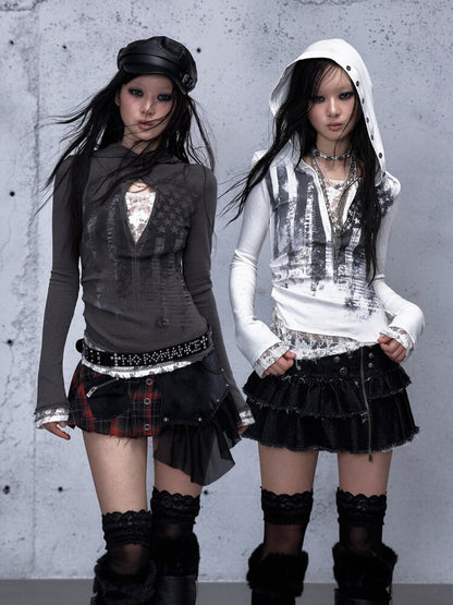 Lace Patchwork Hooded T-shirt【s0000015544】