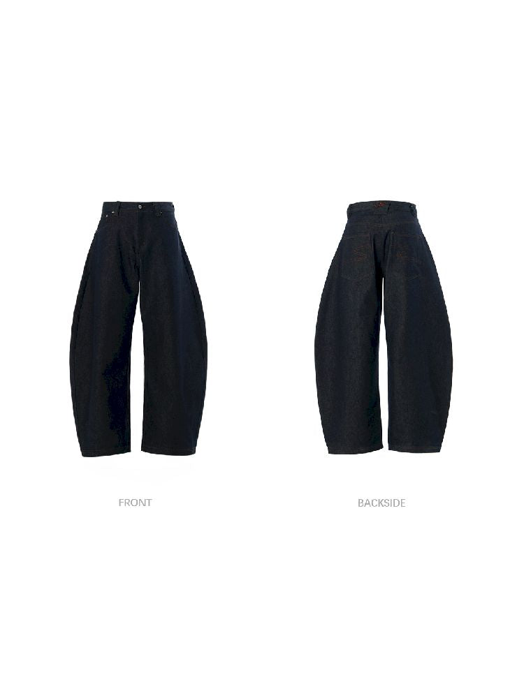 Raw Cow Denim Dark Blue Wide Leg Jeans【s0000011698】