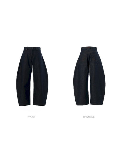 Raw Cow Denim Dark Blue Wide Leg Jeans【s0000011698】