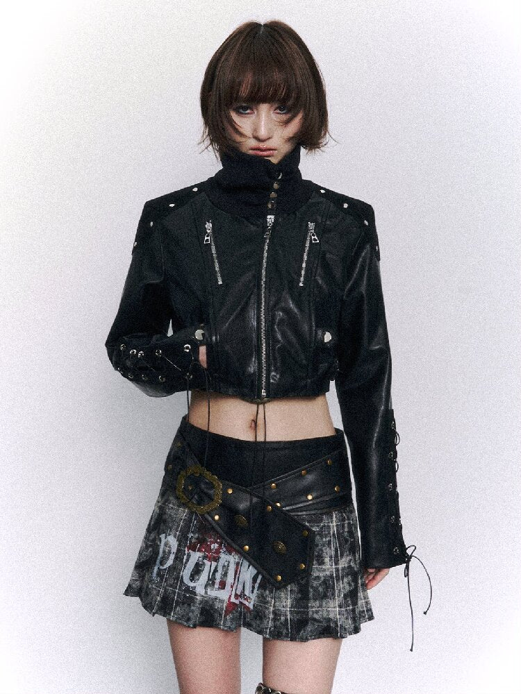 Punk Stacked Collar Slim Leather Jacket【s0000015967】
