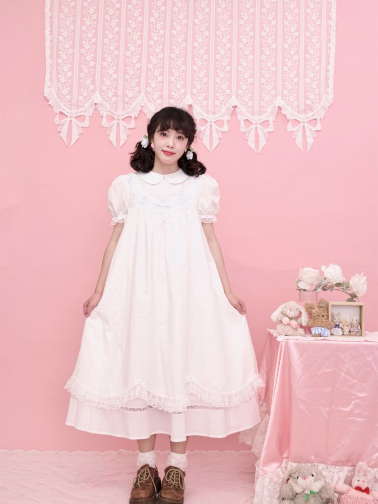 Lace petal hem smocked skirt tank dress【s0000013497】