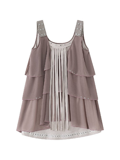 Ruffle Fringe Loose Faux Two-Piece Dress【s0000018099】