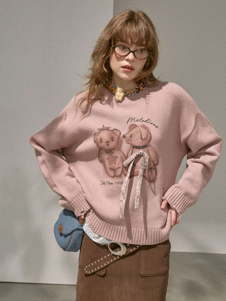 Puppy Kissing Bear Sweater Skirt【s0000015068】