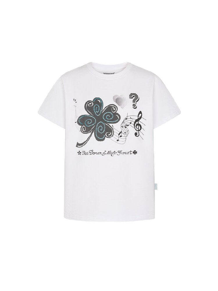 White Melody Shoulder Sleeve T-Shirt【s0000016381】