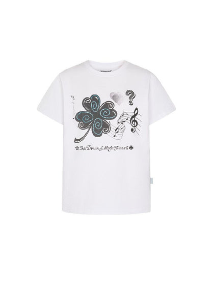 White Melody Shoulder Sleeve T-Shirt【s0000016381】