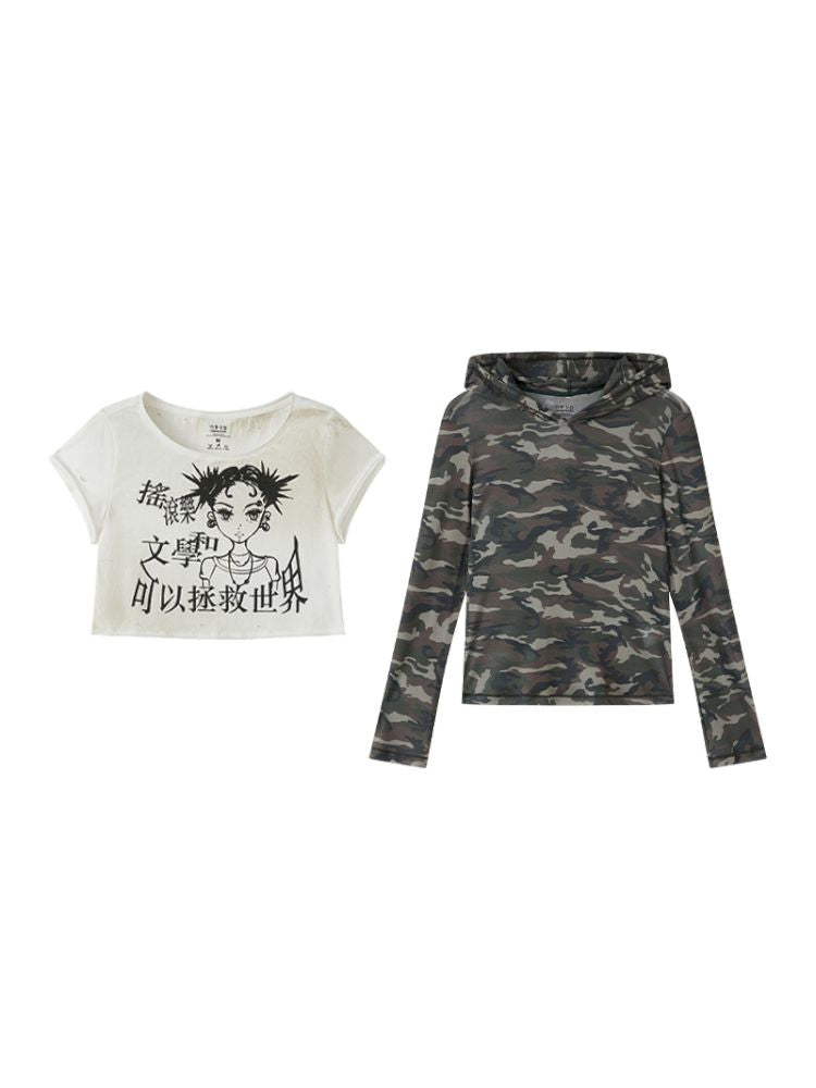 Save the world camouflage hooded T【s0000012427】