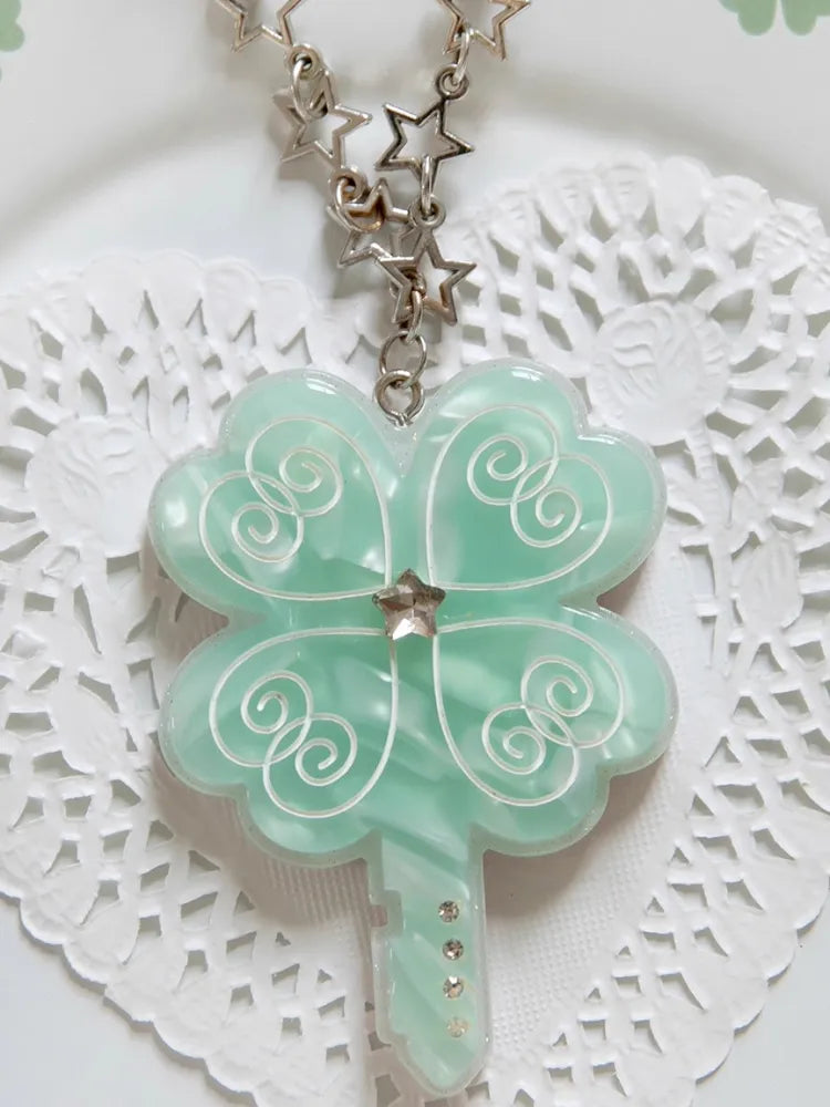 Lucky April Grass Key Pendant Necklace【s0000013939】