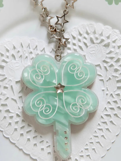 Lucky April Grass Key Pendant Necklace【s0000013939】