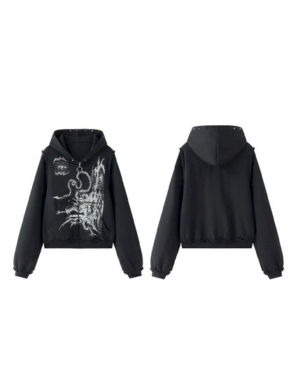 Printed Sweatshirt Studded Hoodie【s0000011232】