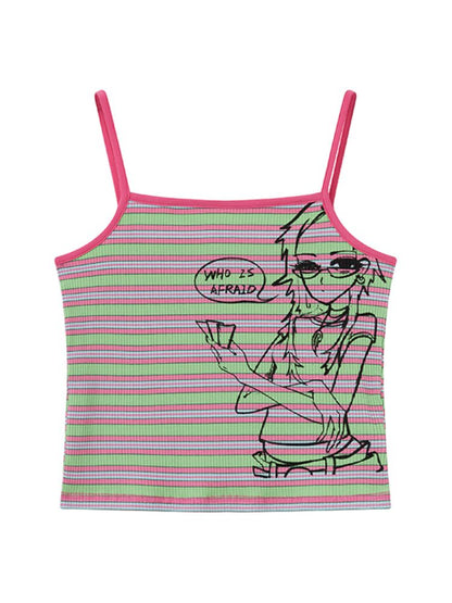 Card-playing girl striped tank top【s0000012959】