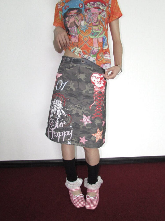 Graffiti Print Camouflage Skirt【s0000018659】