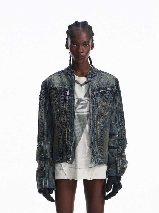 Aged Spray Ripped Denim Jacket【s0000015183】