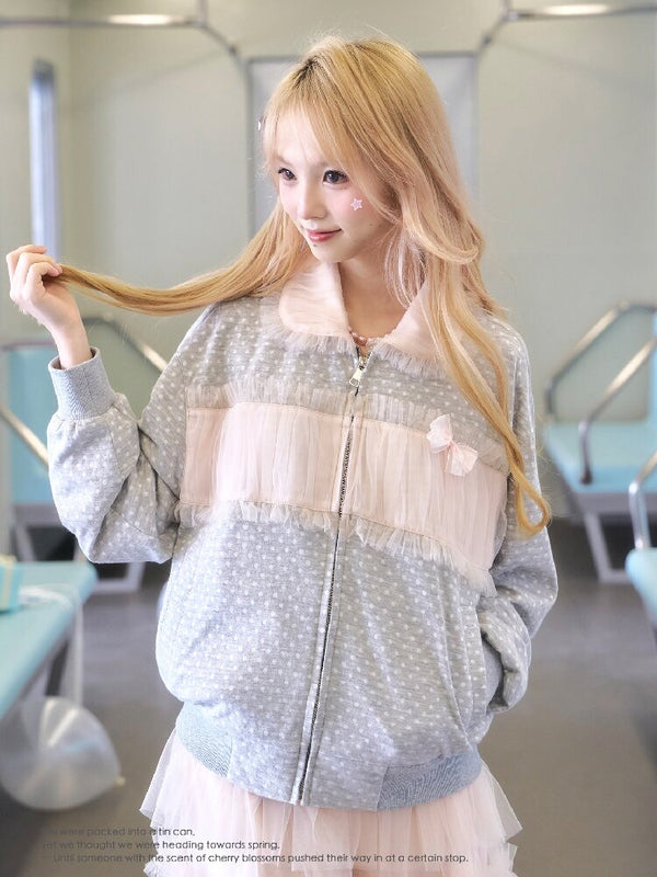 Polka Dot Knit Mesh Lace Coat【s0000016367】