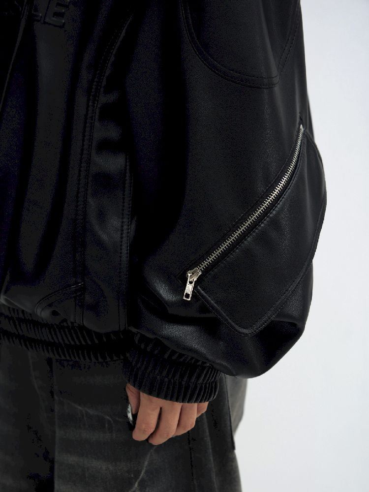 PU Leather Black Hooded Sweatshirt【s0000011348】