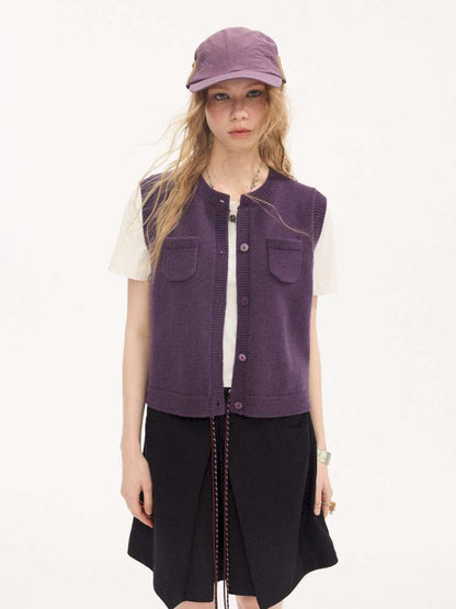 Small Pocket Crew Neck Knit Vest【s0000015404】