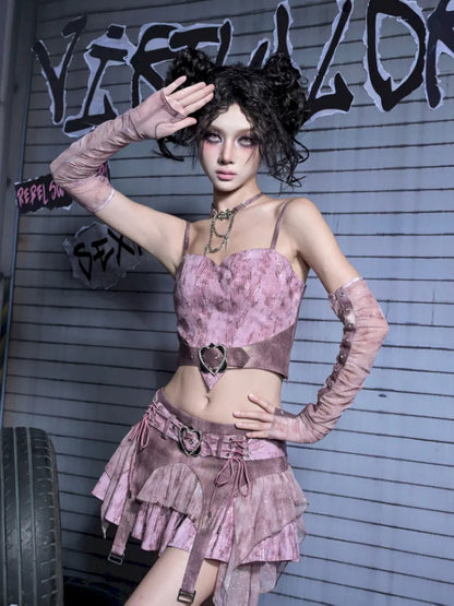 Sequined Denim A-Line Lace-Up Low-Waist Mini Skirt【s0000014026】