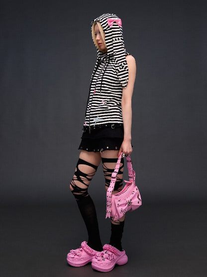 Hardware Decoration Bow Striped Vest【s0000017026】