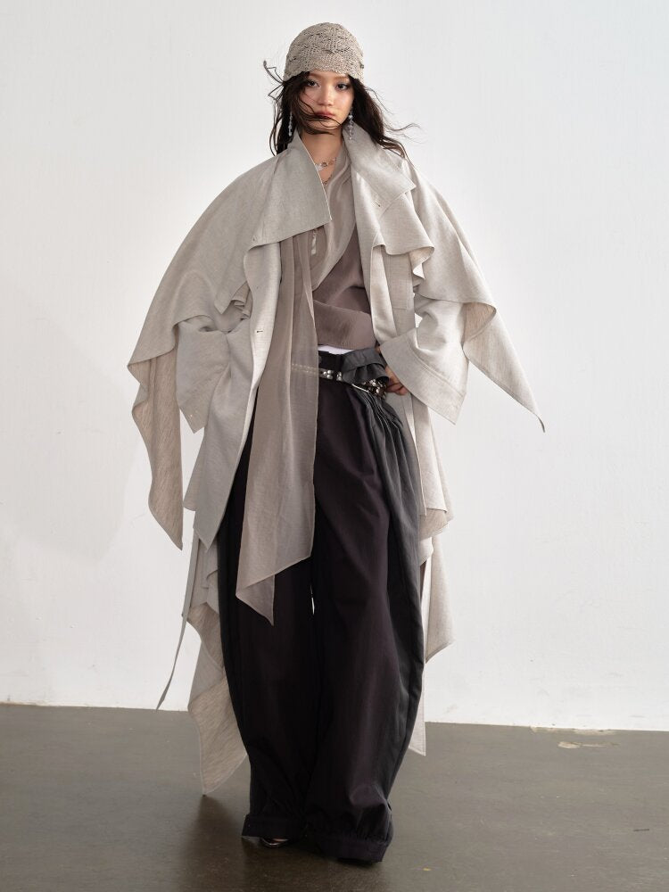 Detachable Cape Linen Trench Coat【s0000015701】