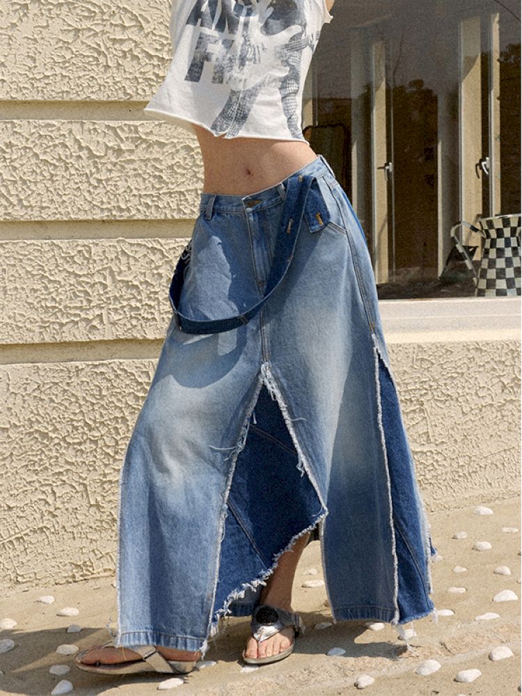 Irregular splicing denim back dress【s0000012431】