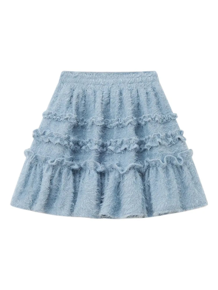 Velvet-Feel Lace-Trimmed Cake Skirt【s0000014144 Velvet-Feel Lace-Trimmed Cake Skirt【s0000014144
