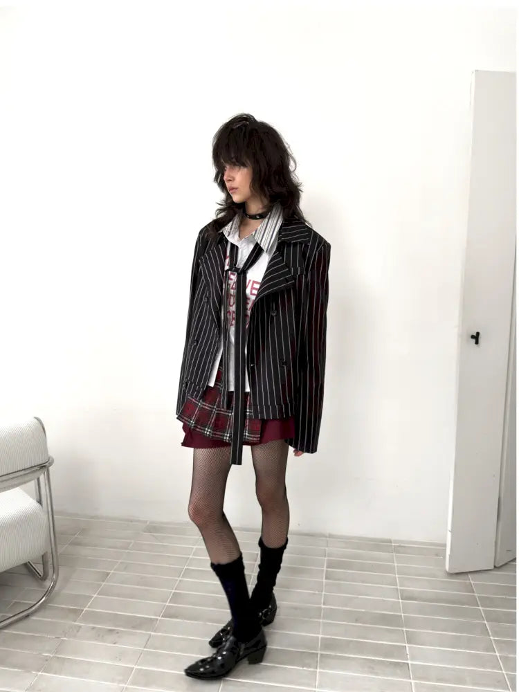 Lace-Up Striped Shorts Blazer【s0000014203】