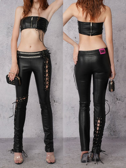 Metal Rivet High-Stretch Leather Pants【s0000019100】