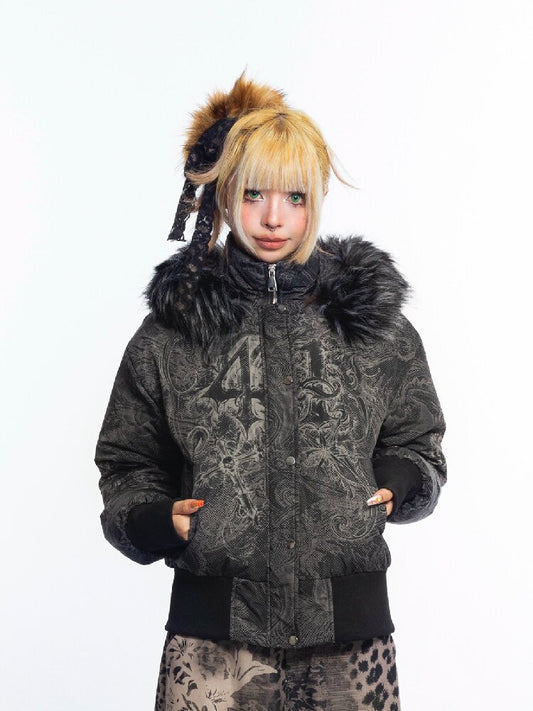 Dark Pattern Fur Collar Down Jacket【s0000018052】
