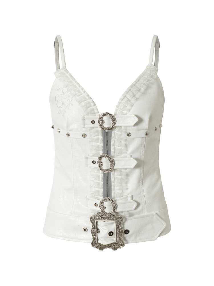 Dark Court Openwork Lace Leather Camisole【s0000014920】