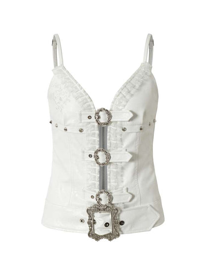 Dark Court Openwork Lace Leather Camisole【s0000014920】