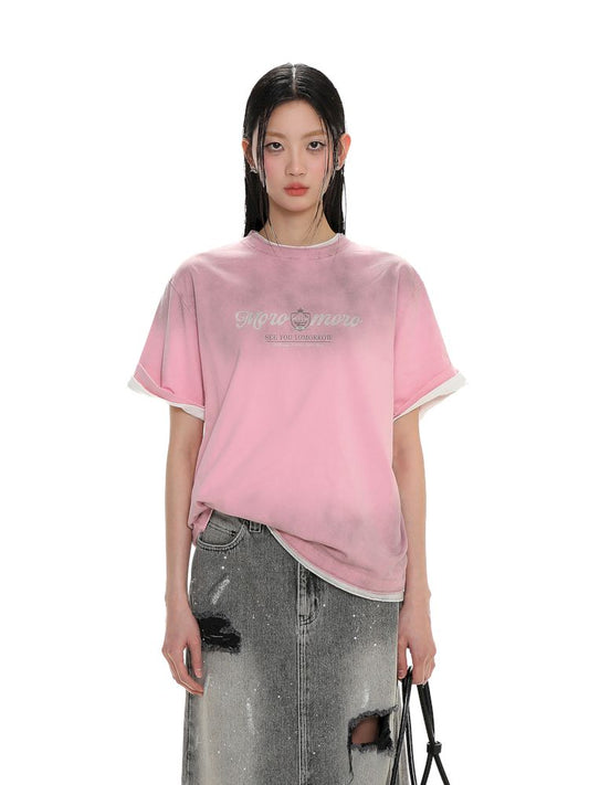 Emblem Printed Loose Short Sleeve T-Shirt【s0000008626】