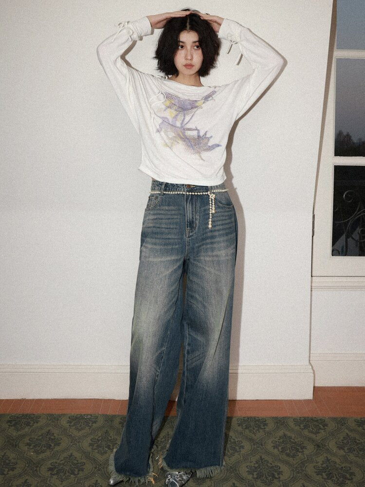 Retro Cat Whiskers Washed Jeans【s0000015463】